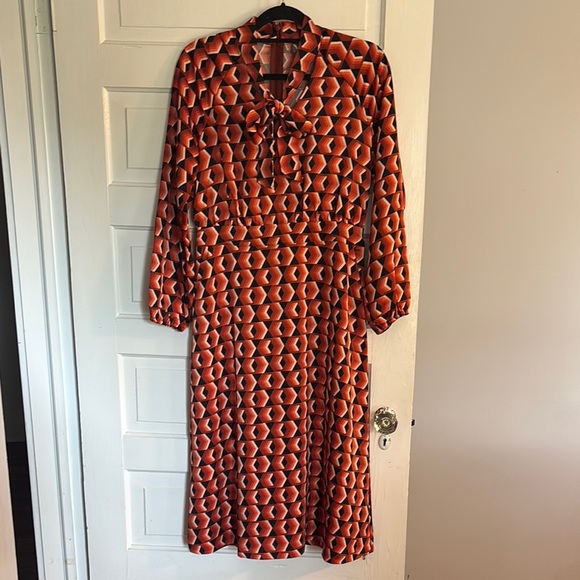 Worthington Orange Bishop Sleeve Midi Dress - Picture 1 of 4